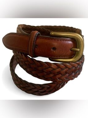 Braided Full Grain Cowhide Leather Belt 38/95 Brown - Solid Brass Buckle